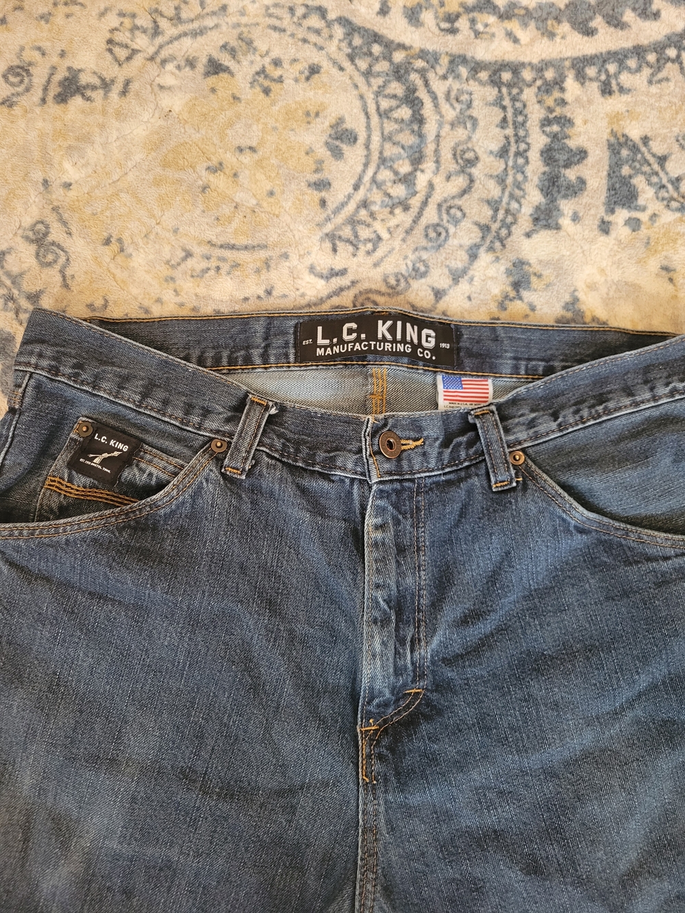 L.C. King Men's Straight  5 Pocket Jeans in Medium Blue Denim USA made.